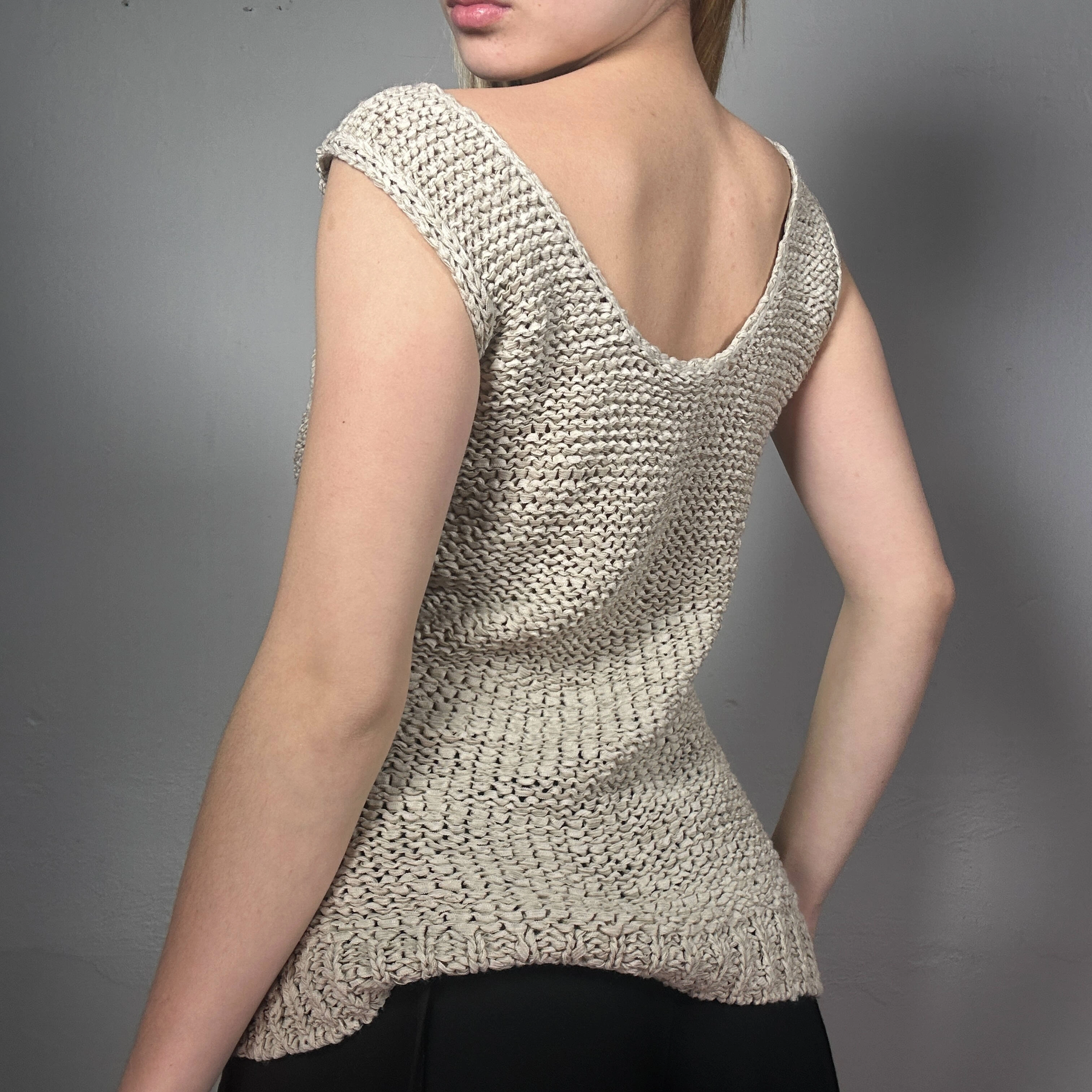 90-luvun boho neulepaita beige yksityiskohdilla koko M vintage
